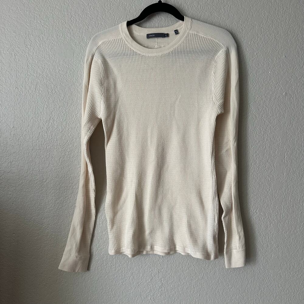 Vince Waffle Knit Crew Neck Long Sleeve Shirt Cream Size Small